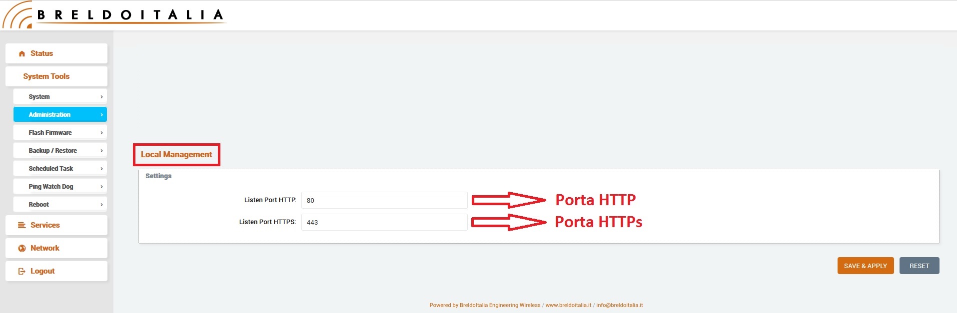 Immagine Cambio Porta Web Firmware